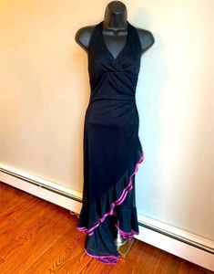 Y2k Halter, Black and Pink Ruffle V-Neck Dress