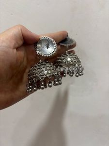 Oxidised Silver Jhumka Earrings