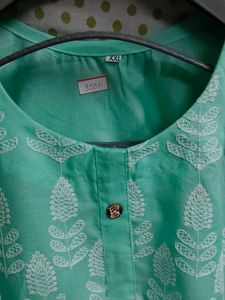 Aqua Blue short Kurta with White Embroidery