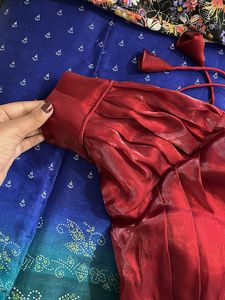 Elegant Red Silk Blouse with Puff Sleeves
