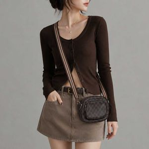 Brown Crossbody Bag with Striped Strap
