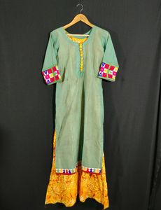 Women Orange Green Long Kurti | Bust 38 | Waist 36