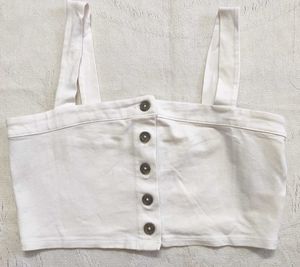 White Button-Up Crop Top