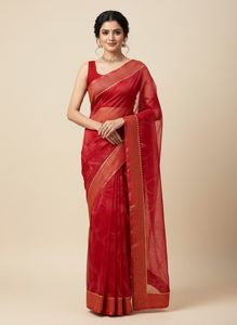 Red Net Saree