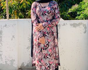 Sheer Black Dupatta with Floral Print
