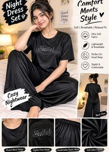 Women's Black Satin Nightdress Set