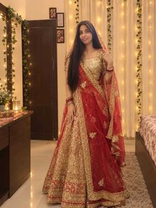 Stunning Golden & Red Lehenga Choli