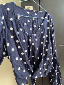 Navy Blue Polka Dot Top
