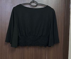 SHEIN Chic Black Flutter Sleeve Top