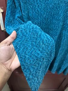 Teal V-Neck Textured Sweater