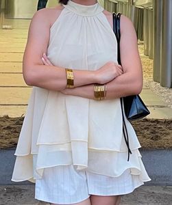 Elegant Cream Layered Halter Top