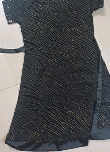 Black Shimmer Party Top With Golden Stripes