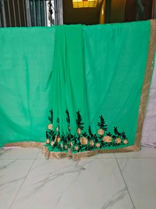 Elegant Green Embroidered Saree