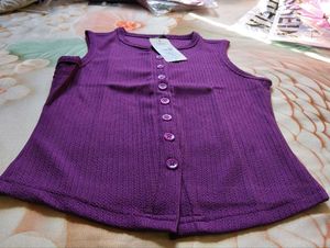 Ribbed Button-Front Sleeveless Top