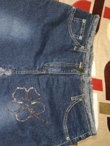 y2k Sparkly Hibiscus Denim Midi Skirt