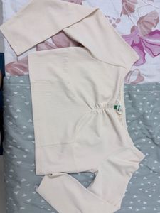 Cream Ribbed Long Sleeve Top