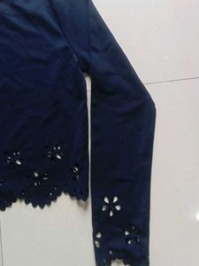 Navy Blue Cutout Crop Top