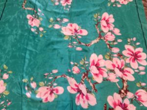 Turquoise Floral Print Satin Scarf