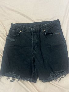 Black Distressed Denim Shorts