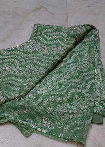 Green Sequined Saree with Blouse