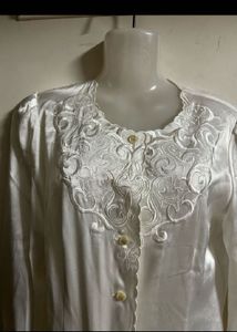White Embroidered Satin Blouse