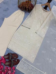 Elegant Cream Embroidered Kurta Set