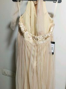 Elegant Beige Sequin Halter Gown