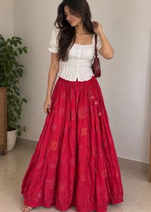 Vibrant Pink Ethnic Skirt with Tassels