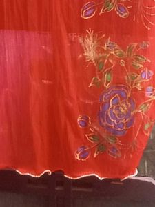 Elegant Red Saree with Floral Print