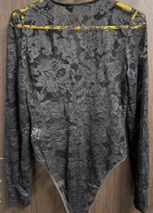 Black Lace V-Neck Long Sleeve Top (bodysuit)