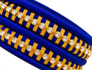 Royal blue silk thread bangles with White Stone Wo