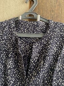 Navy Blue Ditsy Print Button-Up Shirt