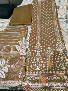 Brown Printed Kurta Set with Dupatta