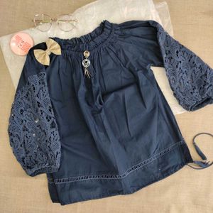 New Navy Blue Off Shoulder Top