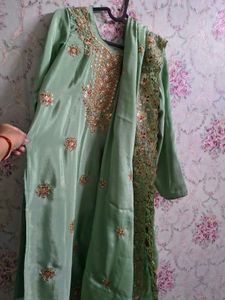 Festive Green Silk Kurta + Dupatta