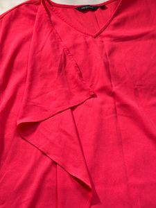 Chic Coral Ruffled V-Neck Top