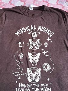 Brown Graphic T-Shirt with Butterfly Design