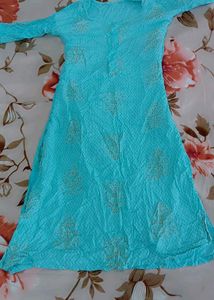 Lime Green Kurta with Blue Stripe