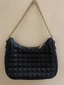 Quilted Black Hobo Bag with Gold Chain
