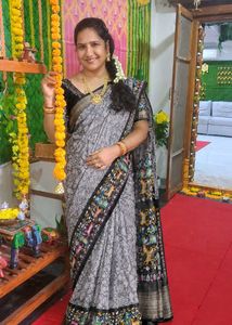 Elegant Grey Saree with Deer Motif