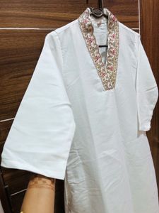 White Kurta Set with Floral Dupatta