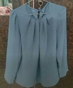 Elegant Bluish Grey Long Sleeve Blouse