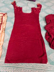 Maroon Kurta Set with Peach Dupatta