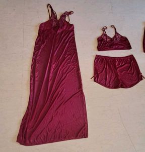 Six Piece Bridal Night Wear Set In Satin &amp; Lace