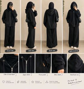 Comfortable Black Zip-Up Hoodie and Pants Set