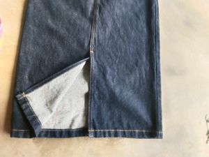 navy blue denim A-line skirt