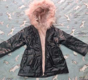 Black Faux Leather Hooded Jacket