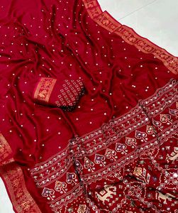 Stunning Red Silk Saree with Mirror Work