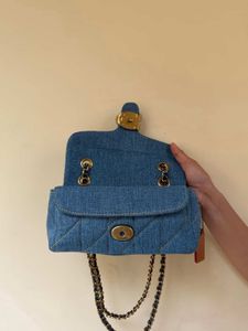 Auth Coach Denim Quilted Tabby Small Shoulder Bag