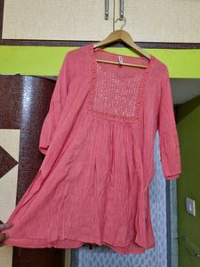 Coral Pink Embroidered Kurta